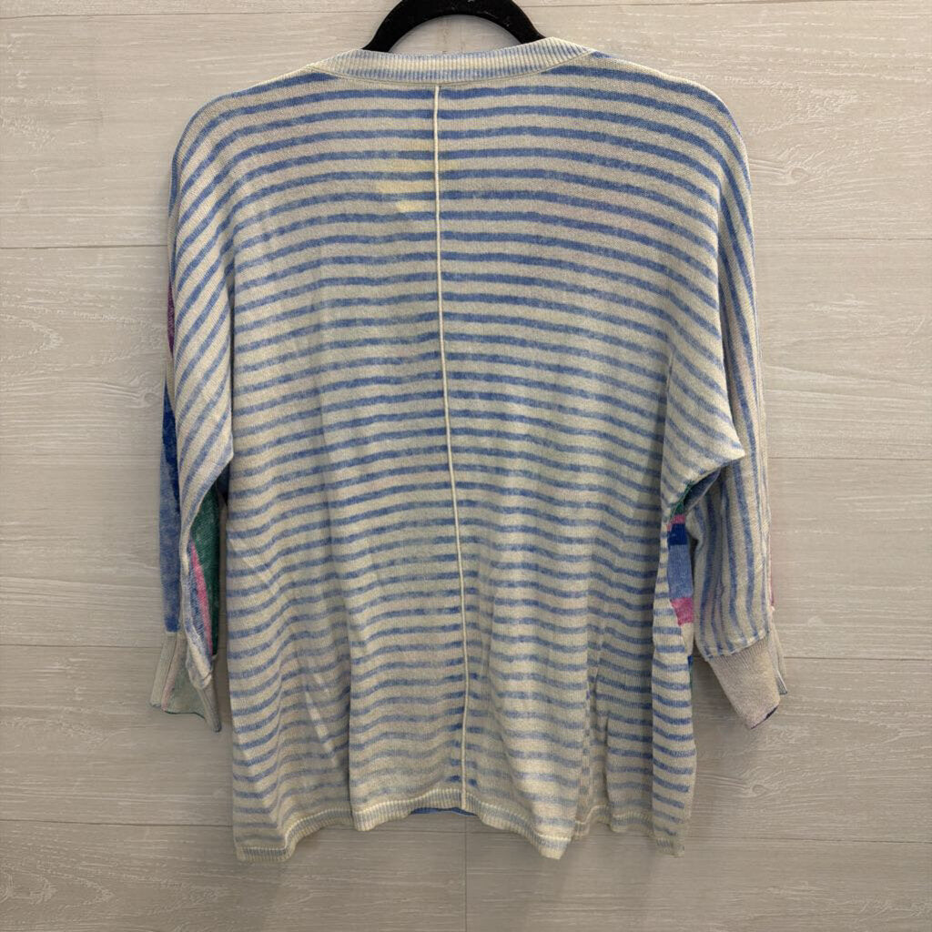 Sundance Blue/ Multi Knit Striped V Neck Long Sleeve Top Extra Small