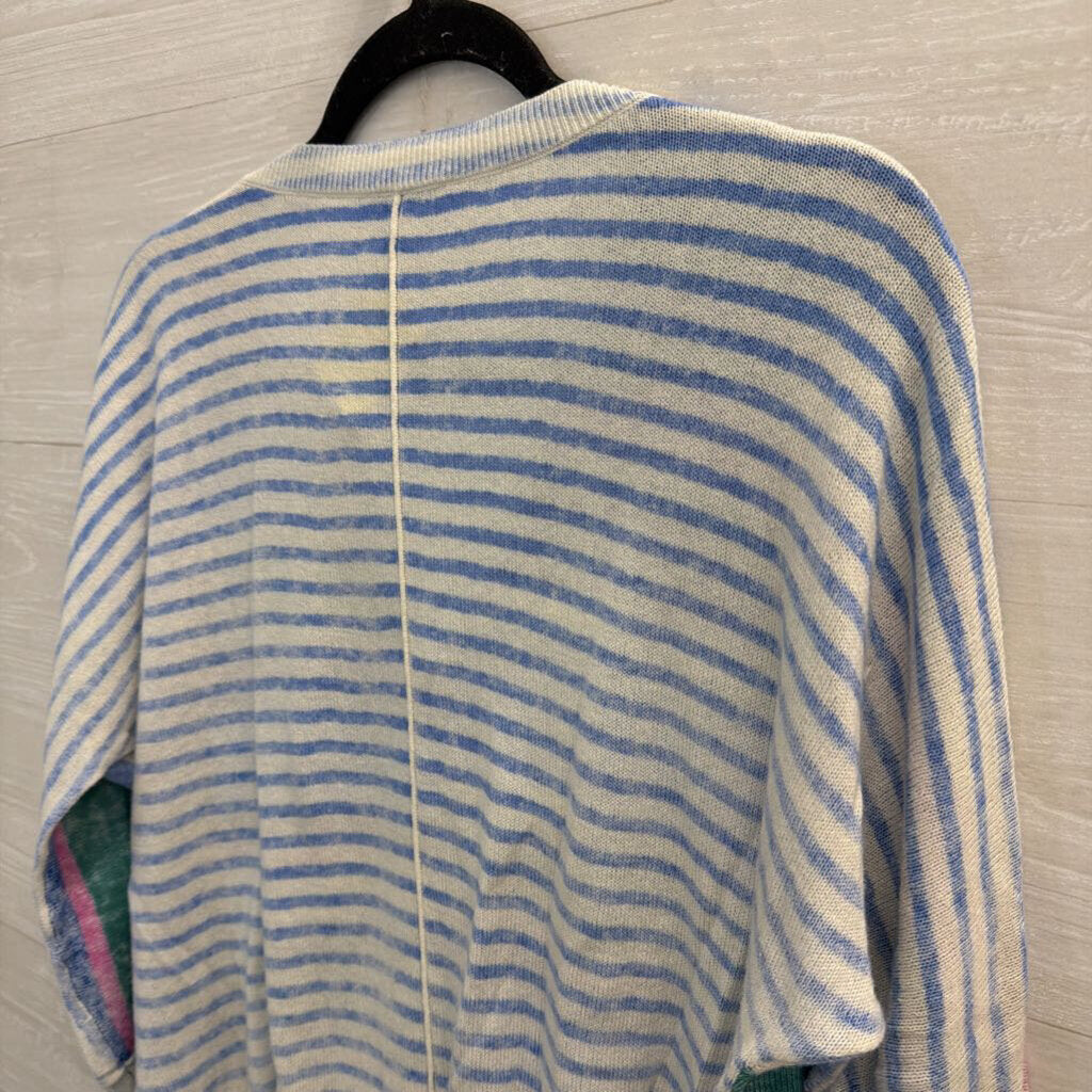 Sundance Blue/ Multi Knit Striped V Neck Long Sleeve Top Extra Small