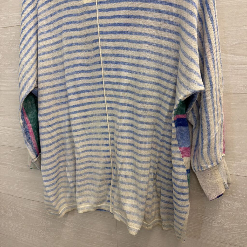 Sundance Blue/ Multi Knit Striped V Neck Long Sleeve Top Extra Small