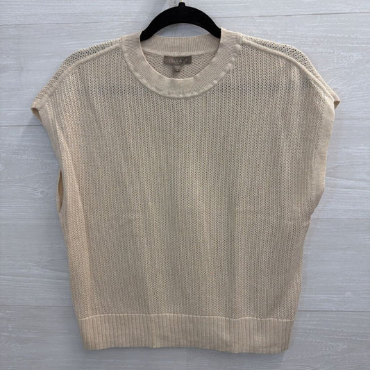 Lilla P Beige Open Knit Sleeveless Boxy Top Small