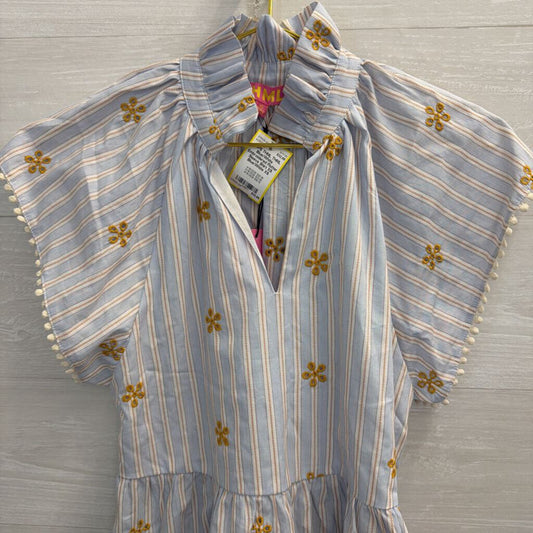 THML Blue/White Embroidered Flutter Sleeve Shirt XS