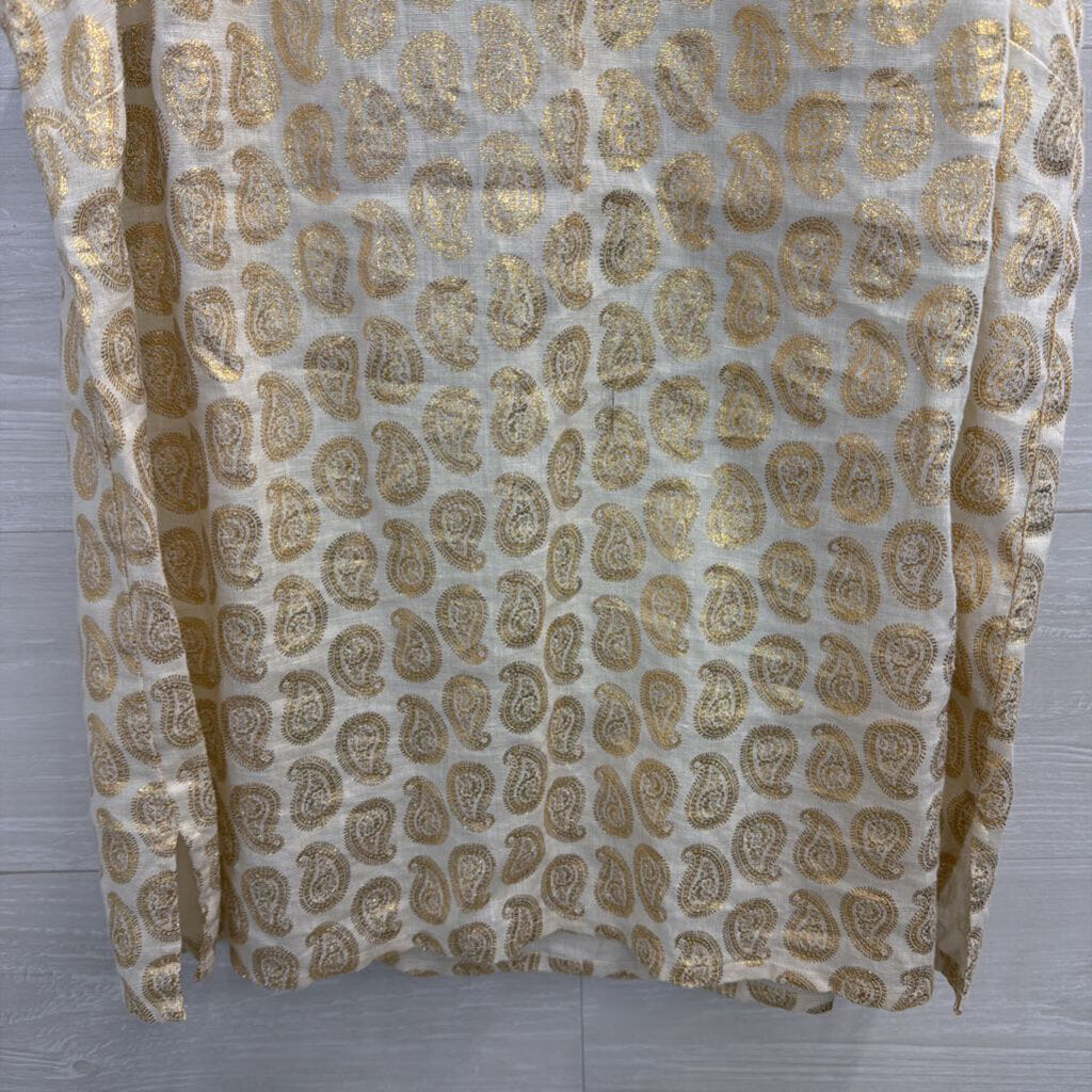 St Tropez Ivory/Gold Paisley Linen Tank Large