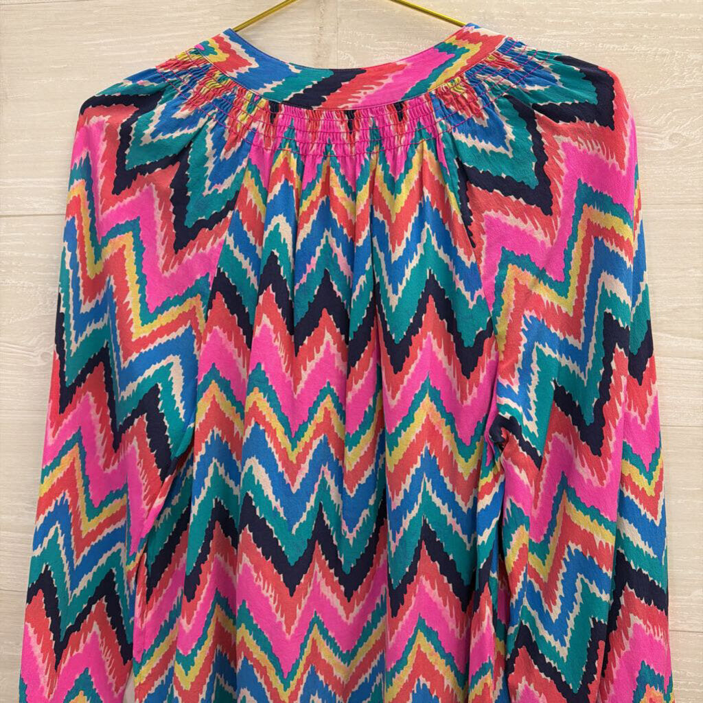 Lilly Pulitzer Pink/Multi Elsa Henley Silk Top Large