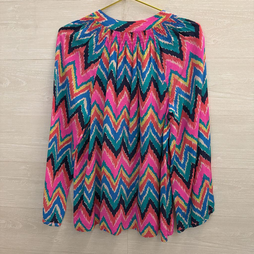 Lilly Pulitzer Pink/Multi Elsa Henley Silk Top Large