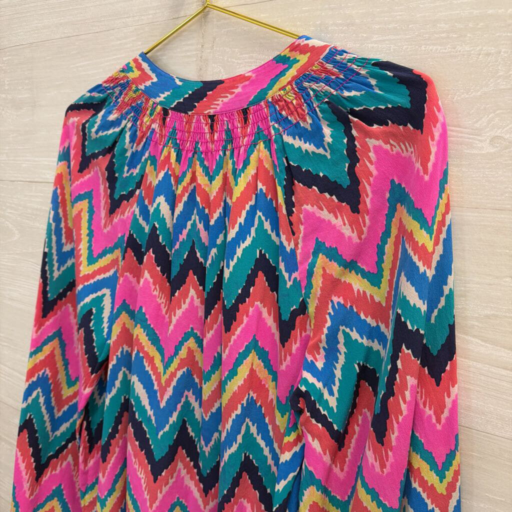 Lilly Pulitzer Pink/Multi Elsa Henley Silk Top Large