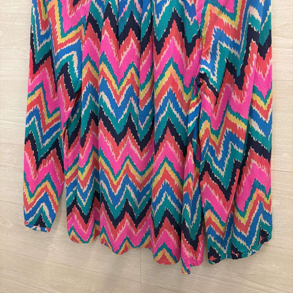 Lilly Pulitzer Pink/Multi Elsa Henley Silk Top Large
