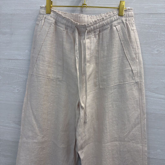 Melissa Nepton Beige 100% Linen Wide Leg Pull On Pants Extra Small