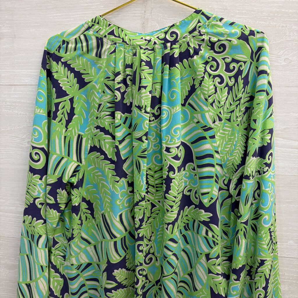 Lilly Pulitzer Green/Navy Elsa Henley Silk Top XL