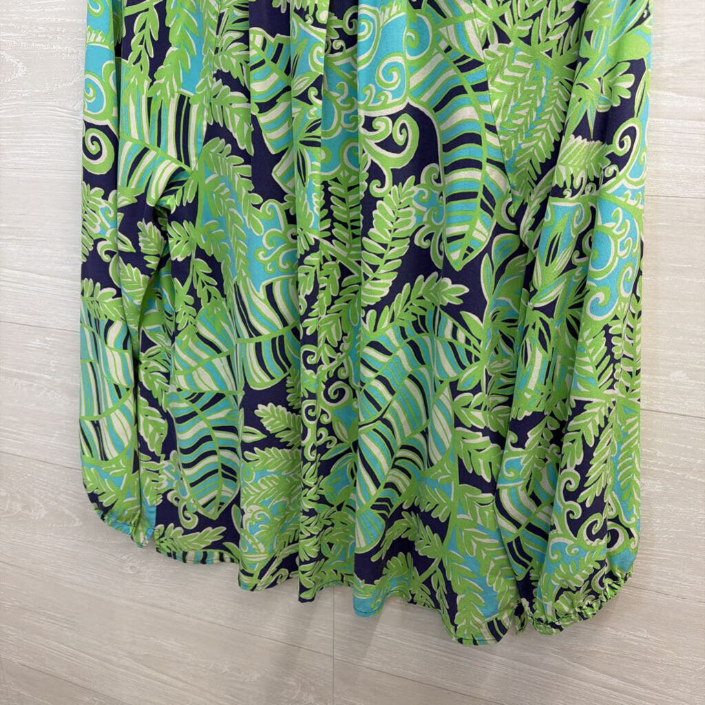 Lilly Pulitzer Green/Navy Elsa Henley Silk Top XL