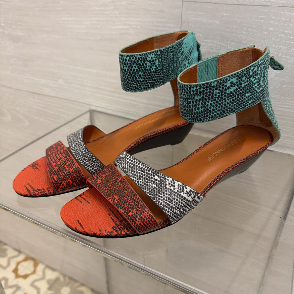 Rebecca Minkoff Multi Color Snakeskin Print Lore Demi Wedge Sandals 8