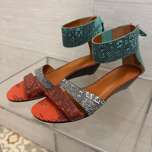 Rebecca Minkoff Multi Color Snakeskin Print Lore Demi Wedge Sandals 8