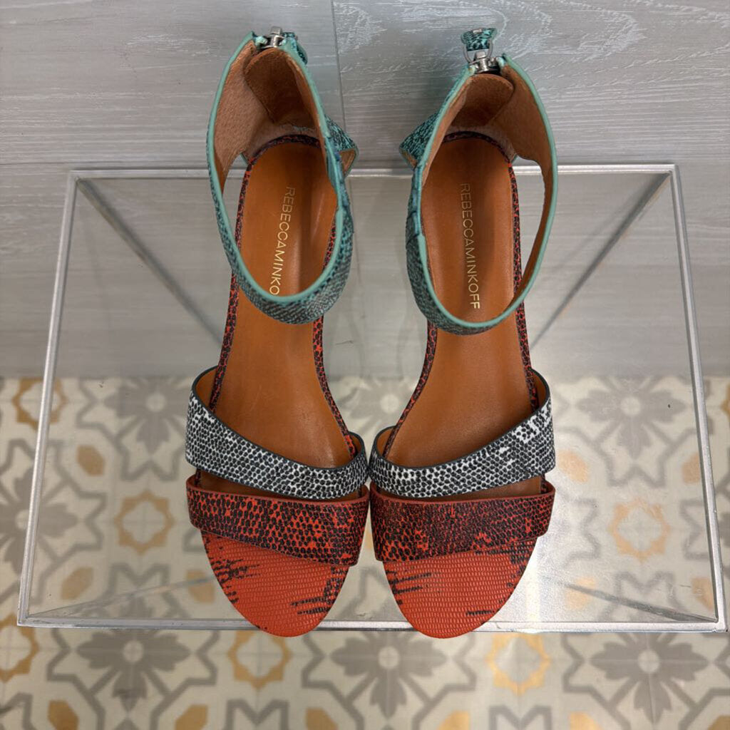 Rebecca Minkoff Multi Color Snakeskin Print Lore Demi Wedge Sandals 8