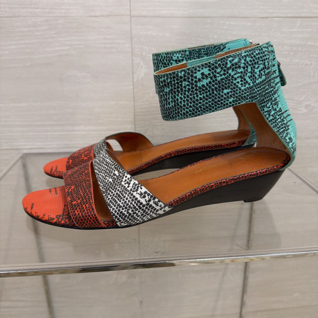 Rebecca Minkoff Multi Color Snakeskin Print Lore Demi Wedge Sandals 8