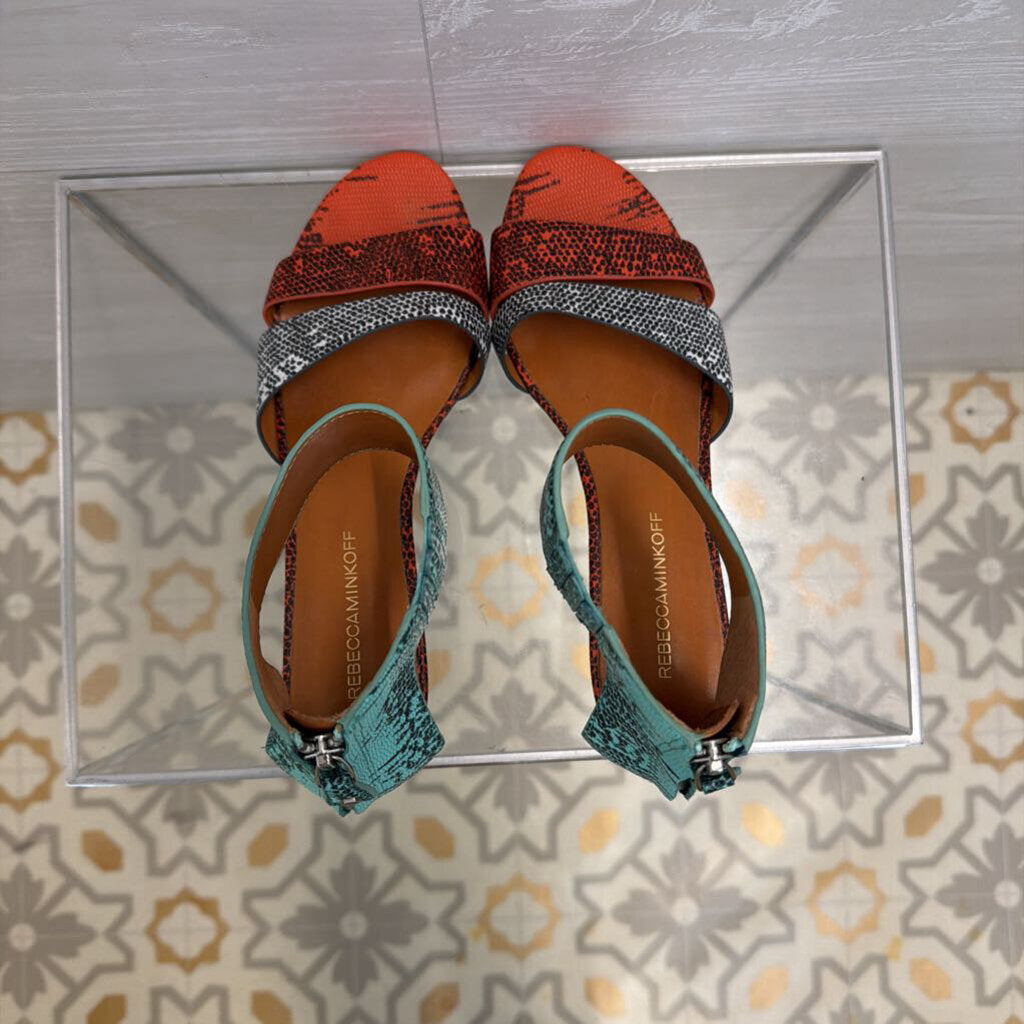 Rebecca Minkoff Multi Color Snakeskin Print Lore Demi Wedge Sandals 8