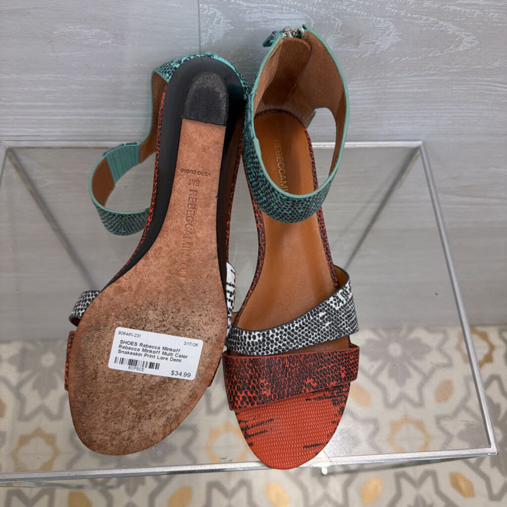 Rebecca Minkoff Multi Color Snakeskin Print Lore Demi Wedge Sandals 8