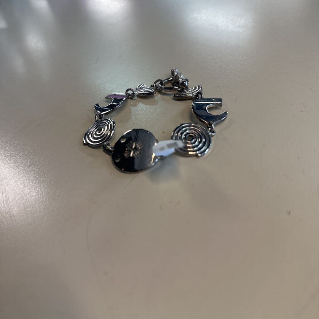 Silver Toned Spiral Toggle Bracelet