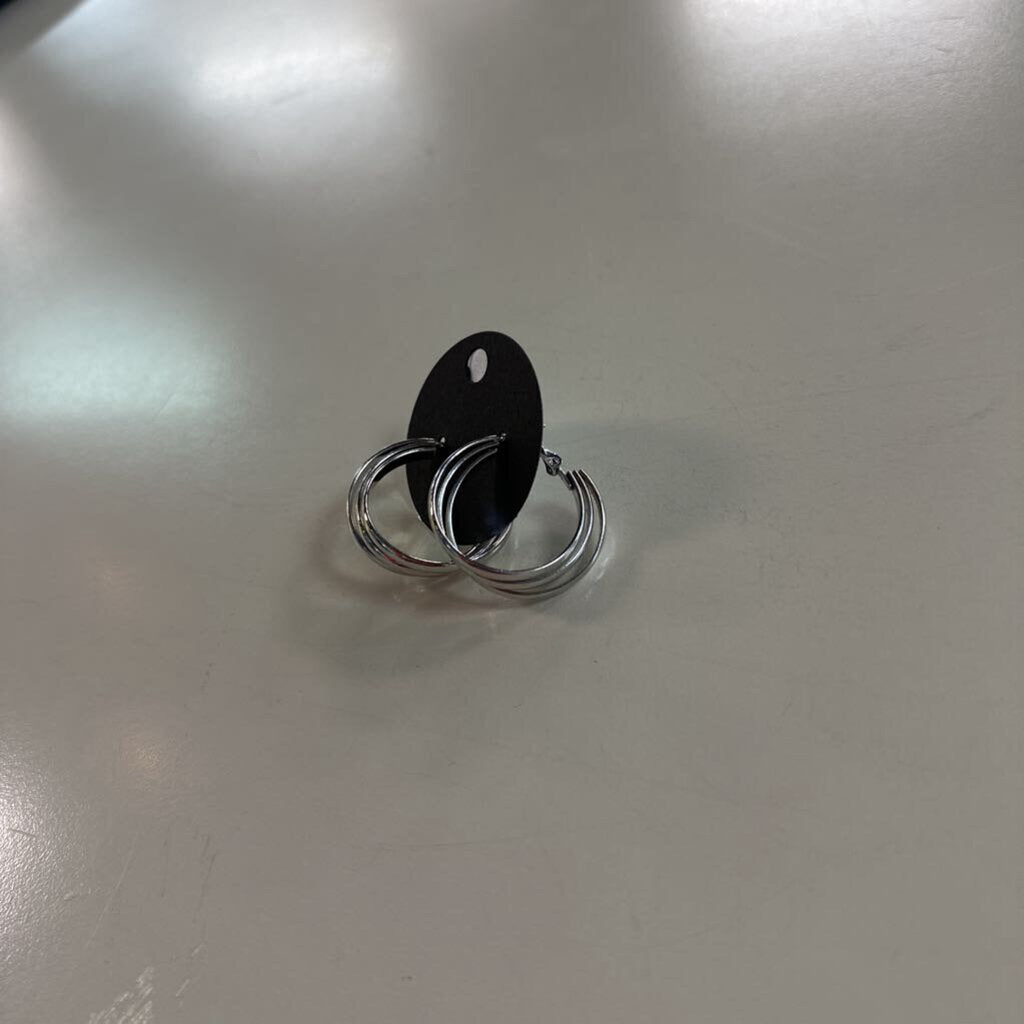 Triple Silver Toned Hoop Earrings