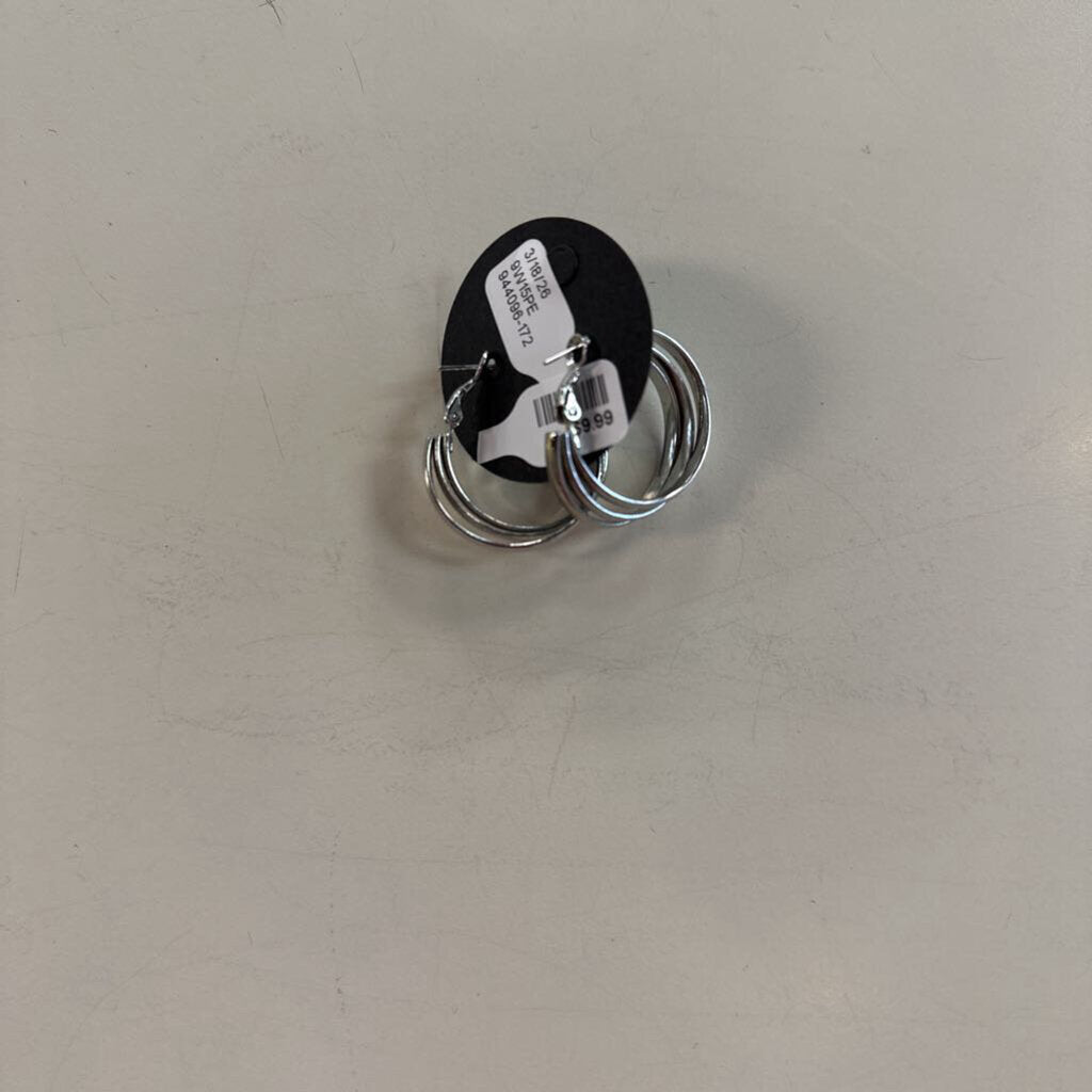 Triple Silver Toned Hoop Earrings