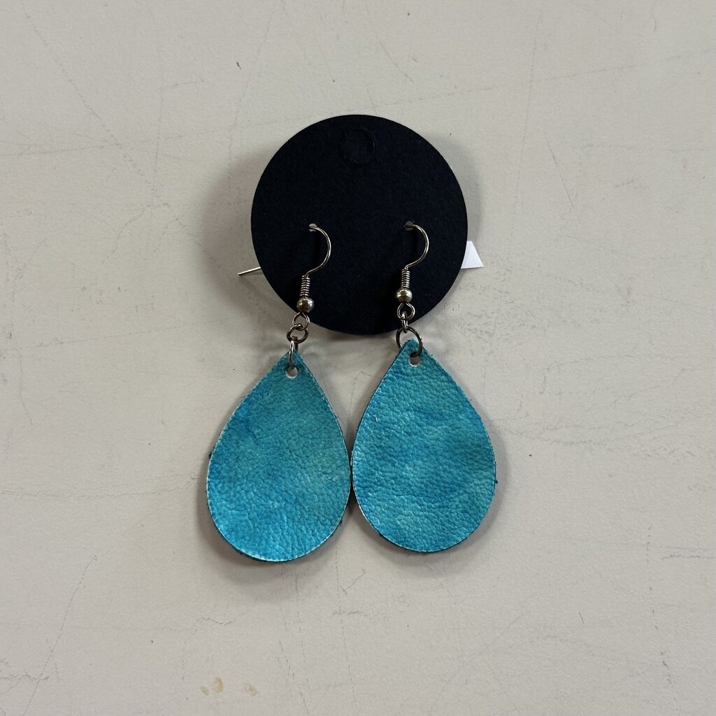Turquoise Leather Teardrop Earrings
