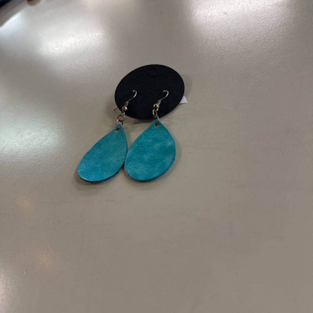 Turquoise Leather Teardrop Earrings