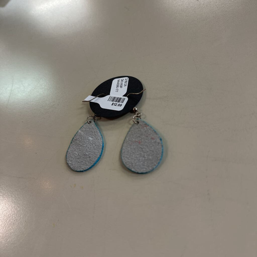 Turquoise Leather Teardrop Earrings