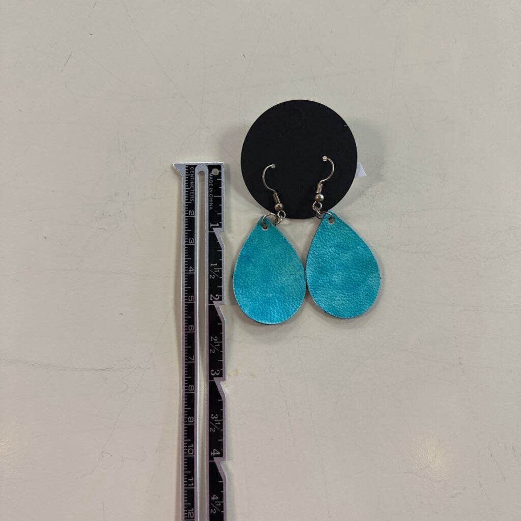 Turquoise Leather Teardrop Earrings