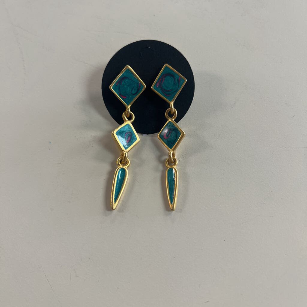 Gold Toned Stone Dangle Earrings