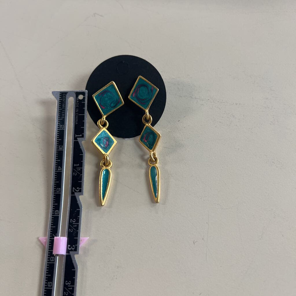 Gold Toned Stone Dangle Earrings
