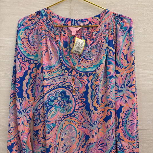 Lilly Pulitzer Blue/ Pink/ Multi Print Long Sleeve Henley Top Extra Large