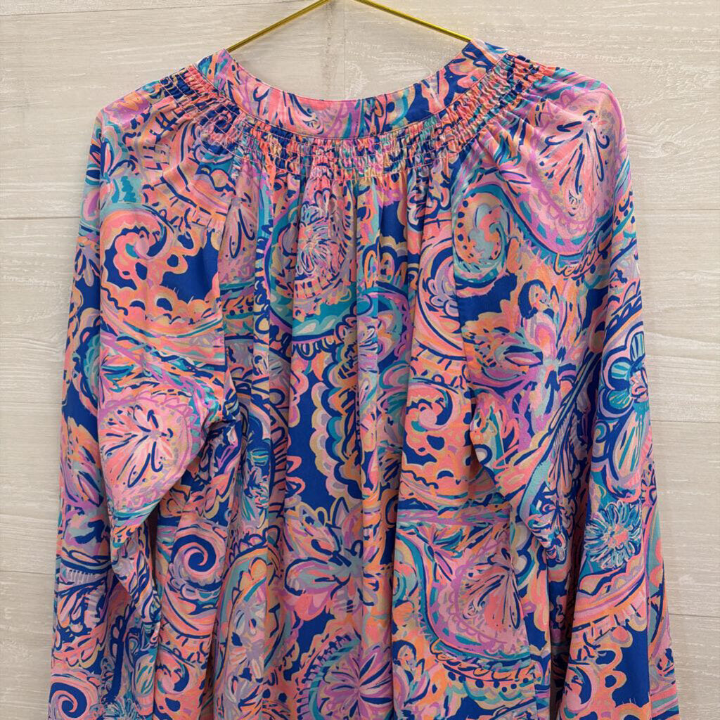Lilly Pulitzer Blue/ Pink/ Multi Print Long Sleeve Henley Top Extra Large