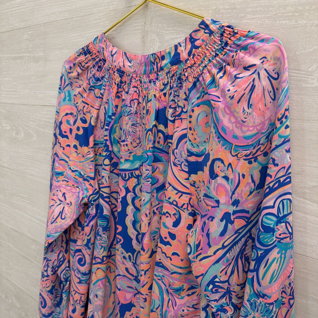 Lilly Pulitzer Blue/ Pink/ Multi Print Long Sleeve Henley Top Extra Large