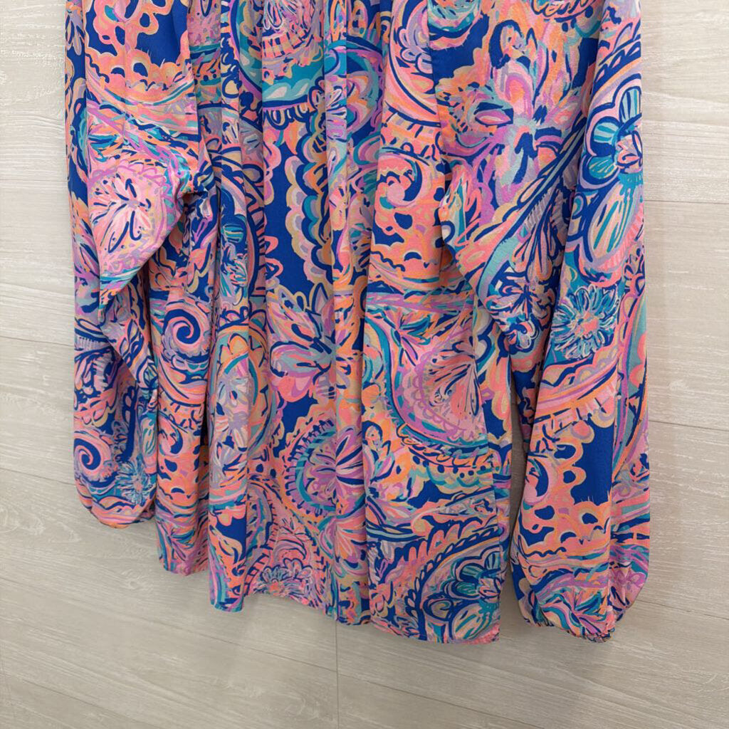 Lilly Pulitzer Blue/ Pink/ Multi Print Long Sleeve Henley Top Extra Large