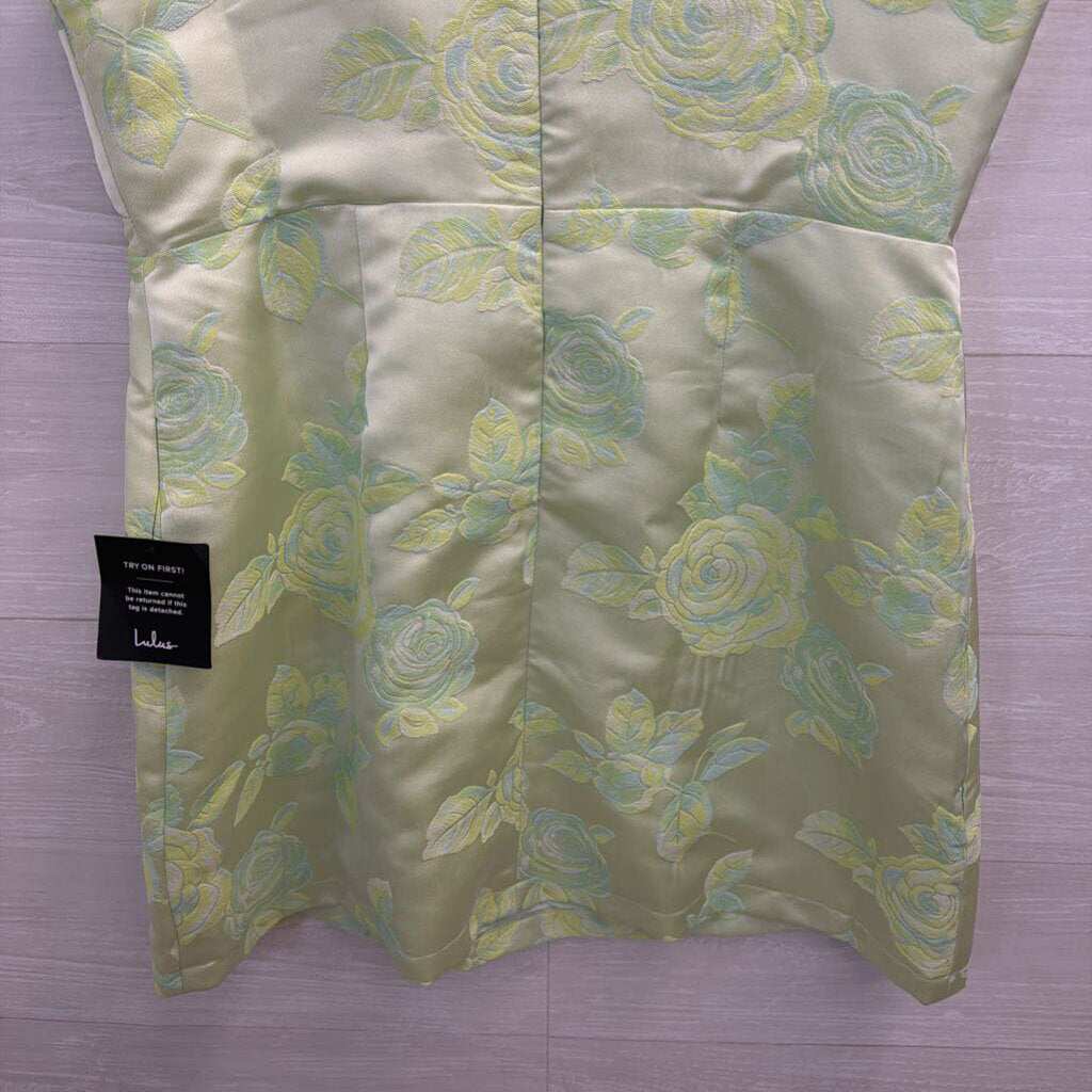 Lulus Green Floral Brocade Sleeveless Mini Dress Extra Large