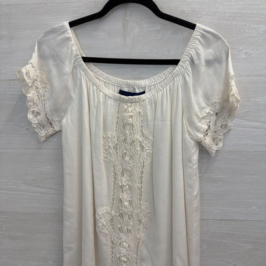 Blue Rain White Crochet Lace Detail Short Sleeve Dress Large