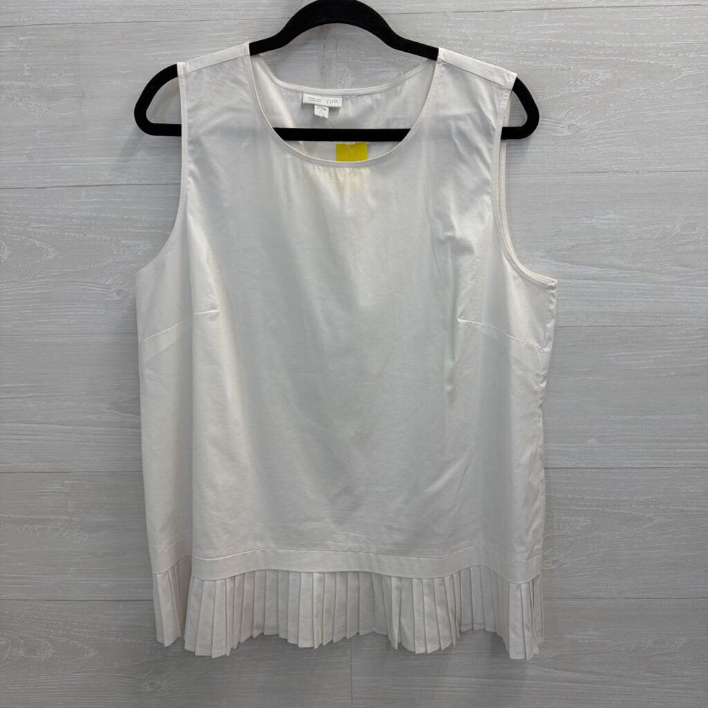 J Jill White Pleated Hem Tank Top Large