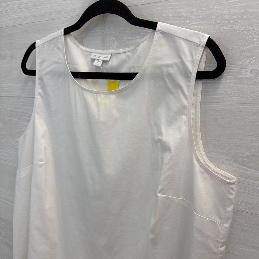 J Jill White Pleated Hem Tank Top Large
