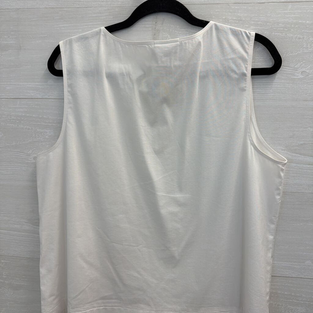 J Jill White Pleated Hem Tank Top Large