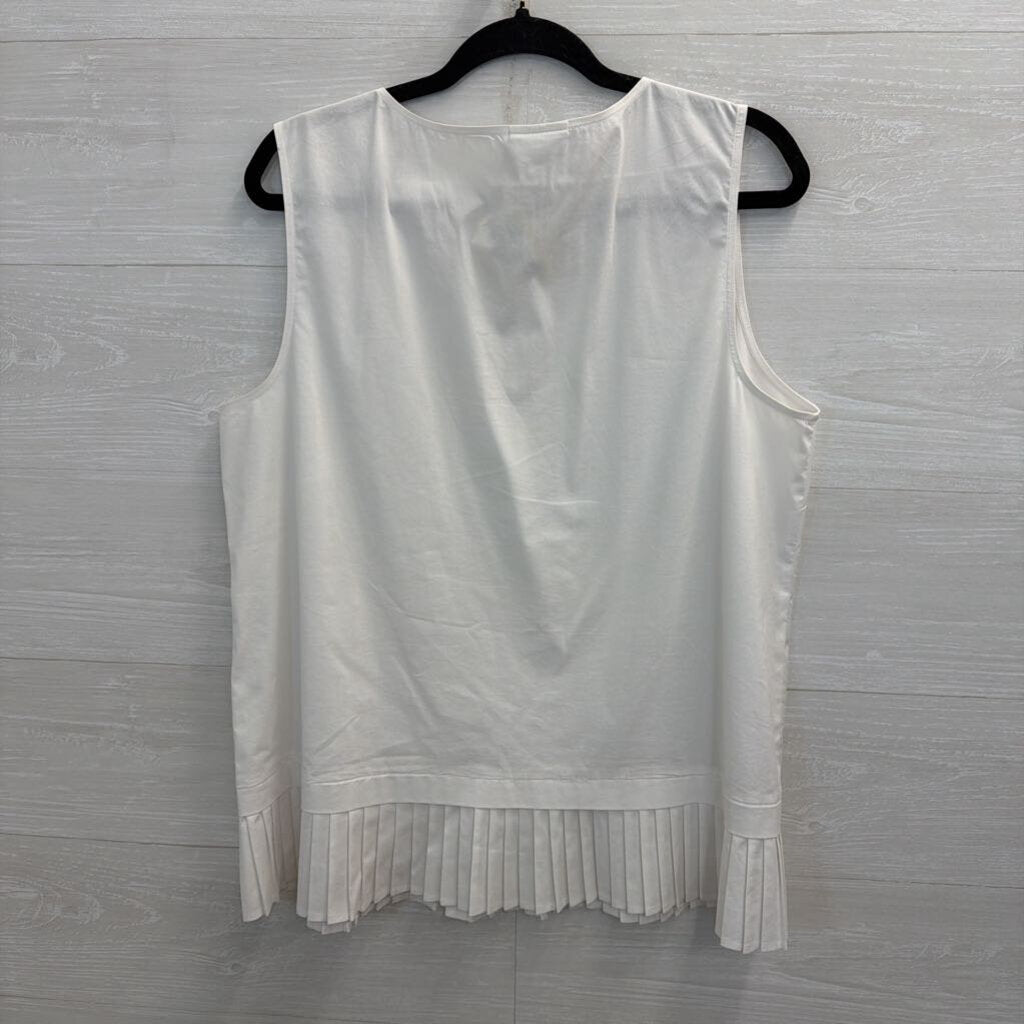 J Jill White Pleated Hem Tank Top Large