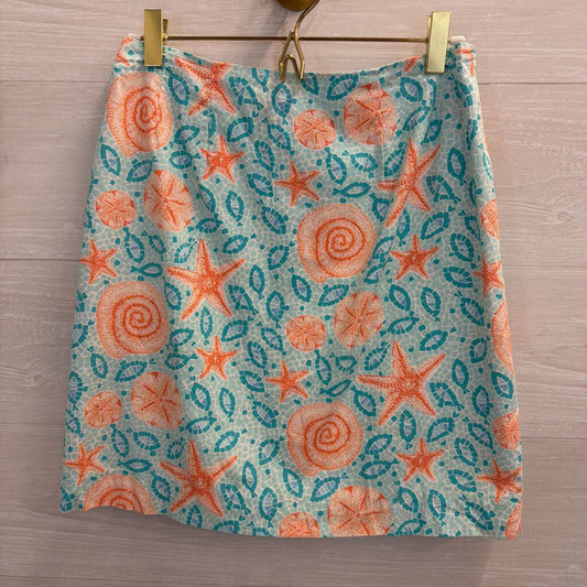 Lilly Pulitzer Blue/ Coral Print Skirt 2 Petite