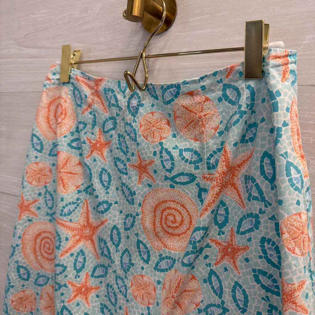 Lilly Pulitzer Blue/ Coral Print Skirt 2 Petite