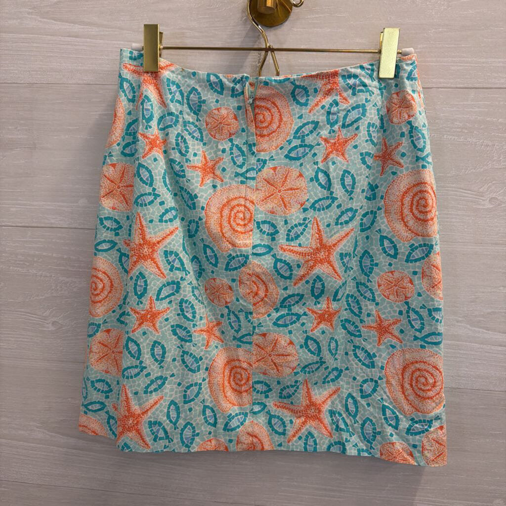 Lilly Pulitzer Blue/ Coral Print Skirt 2 Petite