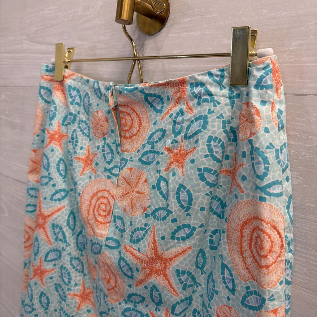 Lilly Pulitzer Blue/ Coral Print Skirt 2 Petite