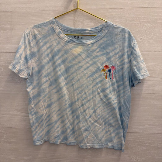 Loft Blue/ White Tie Dye Palm Tree Short Sleeve Top Small