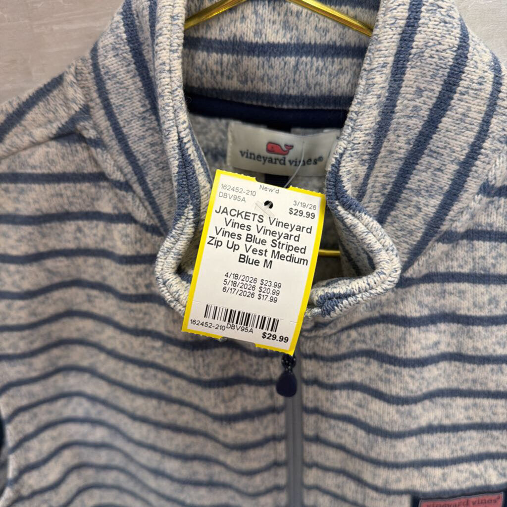 Vineyard Vines Blue Striped Zip Up Vest Medium