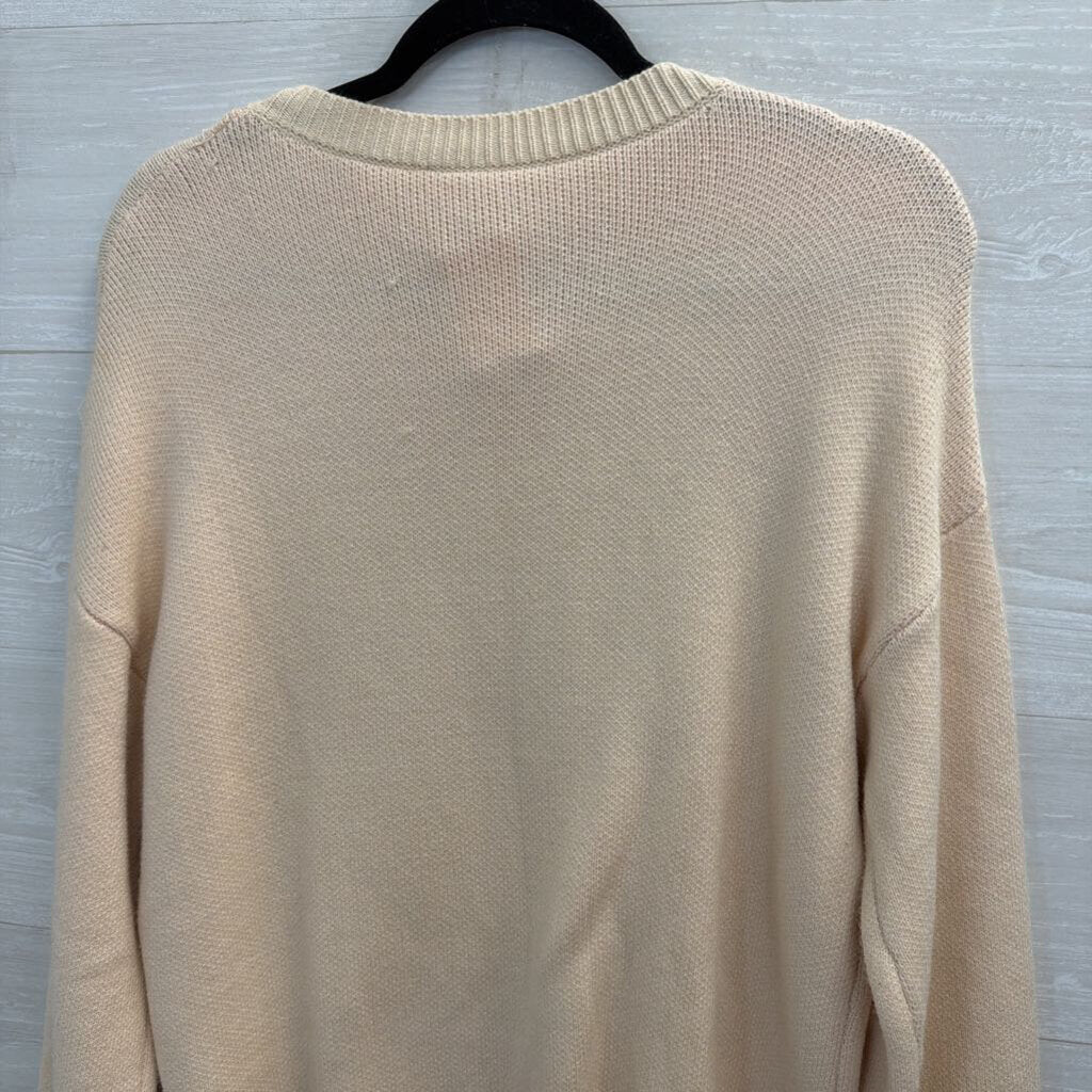 Cream/ Pink Knit Bow Long Sleeve Sweater Top Small