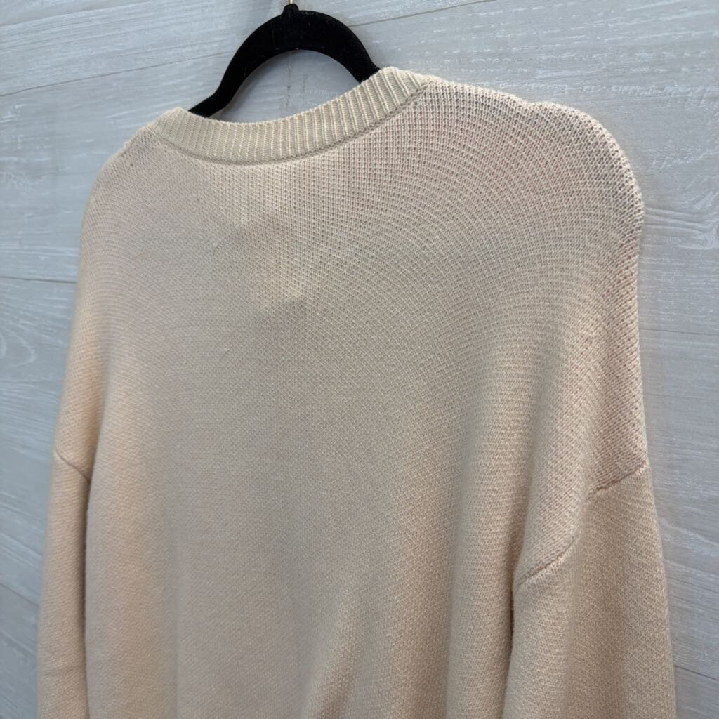 Cream/ Pink Knit Bow Long Sleeve Sweater Top Small