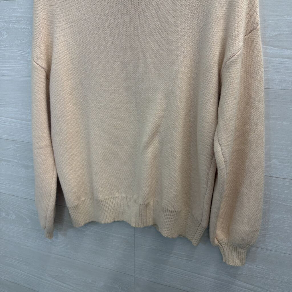 Cream/ Pink Knit Bow Long Sleeve Sweater Top Small