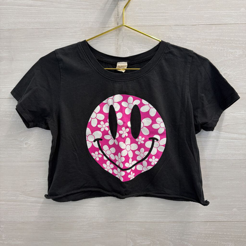 Altar'd State Grey/ Pink Smiley Face Cropped Short Sleeve Graphic Tee Extra Small