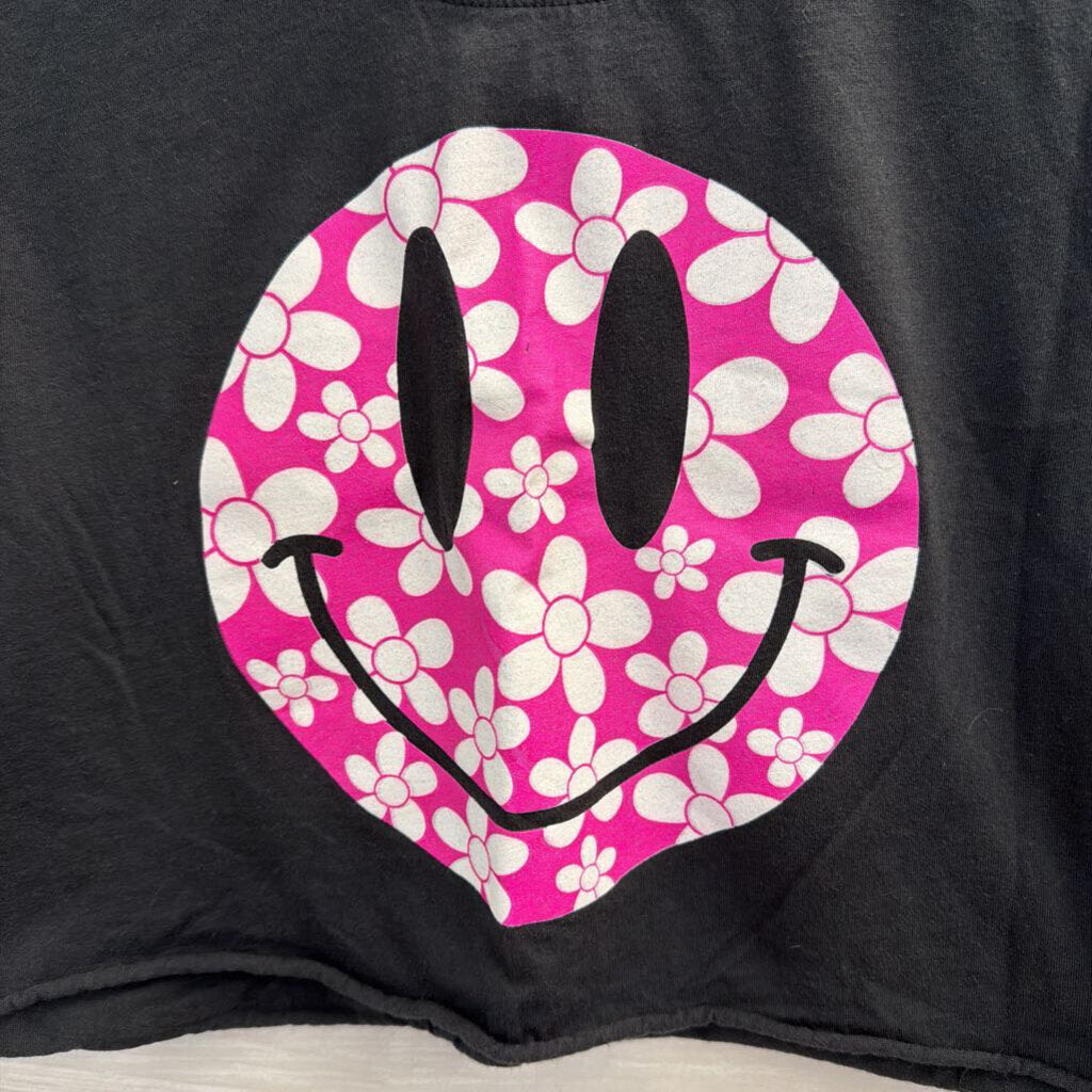 Altar'd State Grey/ Pink Smiley Face Cropped Short Sleeve Graphic Tee Extra Small