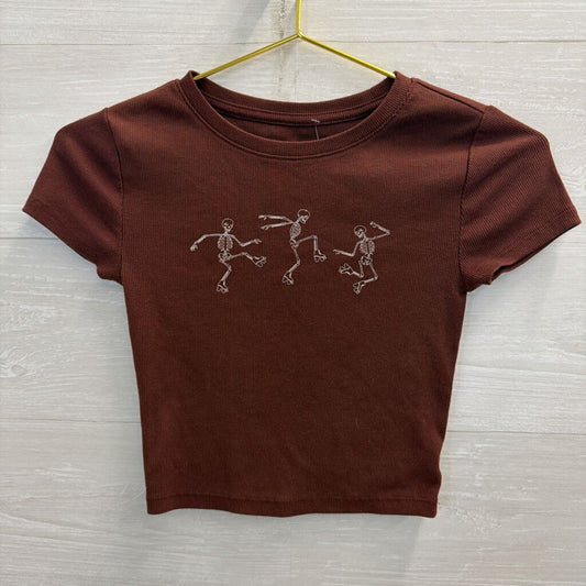 Brown Cropped Skeleton Short Sleeve Top Extra Small
